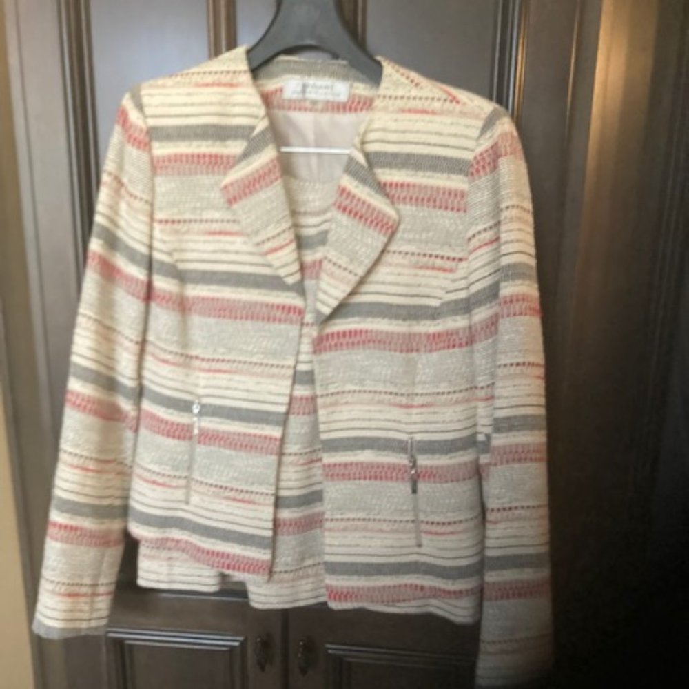 Tahari Striped Blazer - Cream, Gray, and Pink